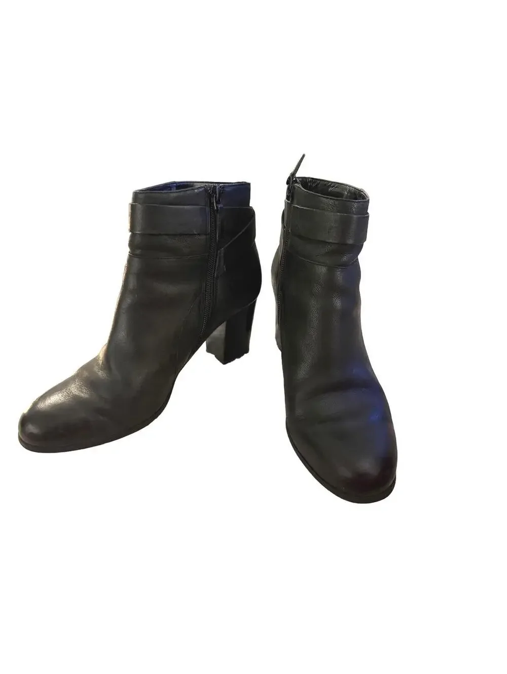 Cole Haan Black Leather Ankle Boots with Buckle Detail